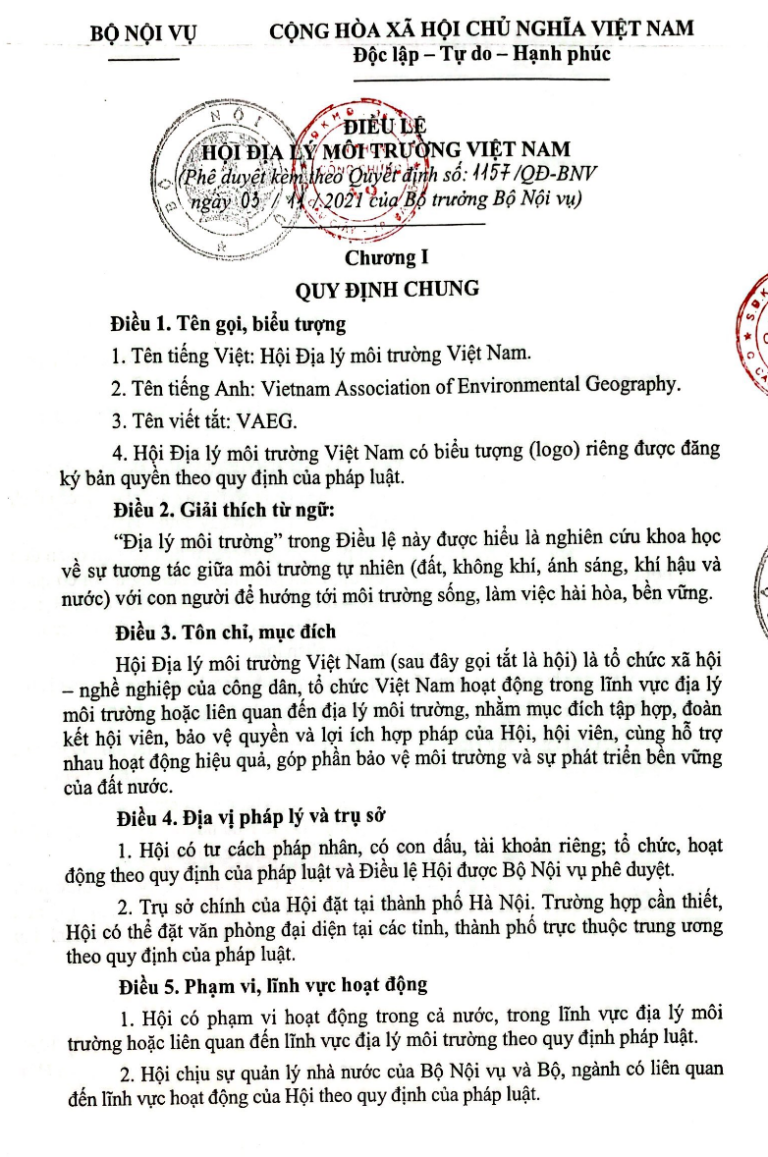 Giới thiệu Hội Địa lý môi trường Việt Nam